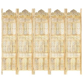 Berkfield Home Hand carved 5-Panel Room Divider 200x165 cm Solid Mango Wood in Brown