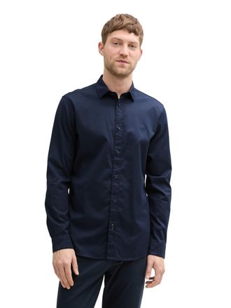 Tom Tailor Langarmhemd TOM TAILOR, Herren, Gr. XXL, N-Gr, blau (sky captain blau), Obermaterial: 97% Baumwolle, 3% Elasthan, unifarben, tailliert taillenbedeckt,