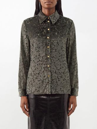 Alberta Ferretti Camicia a maniche lunghe in velluto con colletto classico