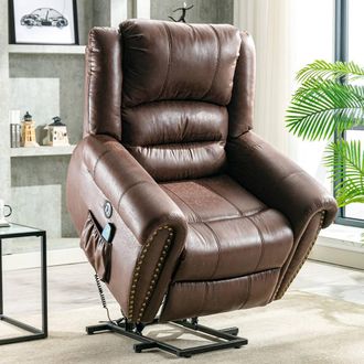 Matteo Oversized Power Lift Recliner - Massage & Heat, Faux Leather with USB in Brown