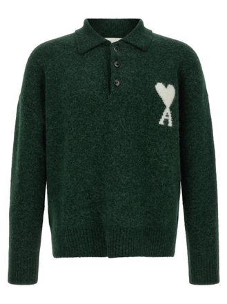 Ami Green Solid Shirt Collar Polo