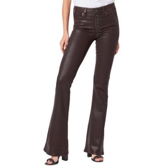 Paige Womens Lou Lou Coated High Rise Flare Jean In Brown