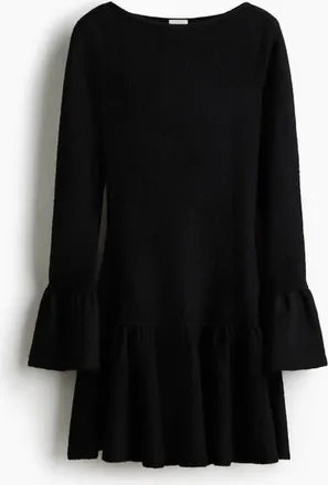 H&M Flounced Rib-knit Dress in Black at Nordstrom, Size Xx-Small