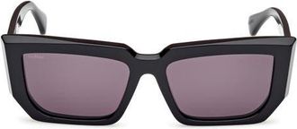 Max Mara 54mm Rectangular Sunglasses in Shiny Black /Smoke Lenses at Nordstrom