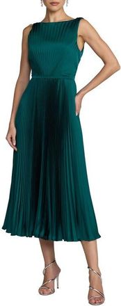 Mac Duggal High Neck Sleeveless Pleated Midi Dress in Ocean Blue at Nordstrom, Size 14