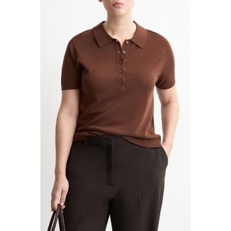 Mango Short Sleeve Jersey Polo Sweater in Chocolate at Nordstrom, Size X-Small