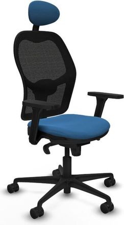 Piqueras y Crespo Piqueras Y Crespo - Jorquera Sincro Malla Negra Similpiel Azul Claro Brazos 3d Base Nailon Cabecero Fijo Ruedas 65mm Nailon