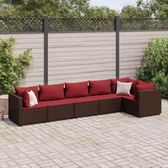 vidaXL Vidaxl - Set Muebles De Jard&iacute;n 6 Piezas Y Cojines Rat&aacute;n Sint&eacute;tico Marr&oacute;n