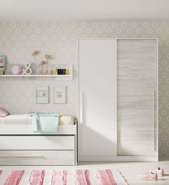 Dmora Dmora - Guardarropa Dcelesi, Armario Dormitorio Con 2 Puertas Correderas, Mueble Con Barra Perchero Y 3 Baldas, 120x50h200 Cm, Blanco Antiguo