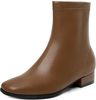 Generic Womens Square Toe Ankle Boots with Side Zipper Closure, Chunky Low Heel for Comfortable All-Day Wear,Brown,7.5 UK