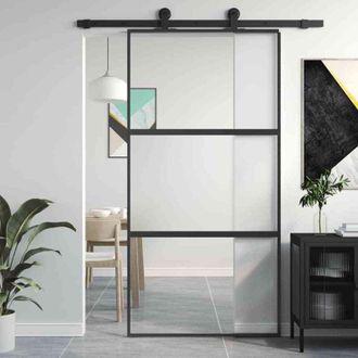 vidaXL Puerta Corredera Vidrio Templado Y Aluminio Negra 102,5x205 Cm Vidaxl