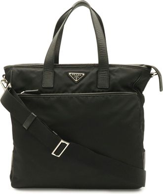 Prada Black Nylon Leather Handbag Shoulder Bag Tote Bag (Pre-Owned)