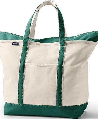 Lands End Zip Top Canvas Tote Bag in Natural/bright Spruce at Nordstrom, Size X-Large