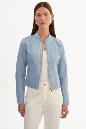 LaMarque Chapin | Reversible Leather Bomber in Baby Blue/silver at Nordstrom, Size Xx-Small
