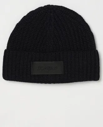 Dondup Cappello beanie in misto lana a coste con risvolto e logo ricamato