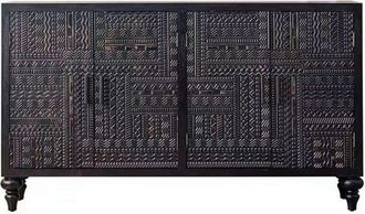 Mathi Design Aparador de madera negra tallada