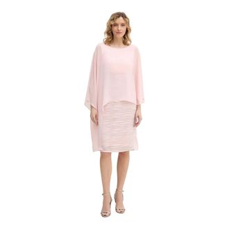 Joseph Ribkoff Cascade Knit Sheath Jurk met Chiffon Poncho Overlay - Dames - Casual kleedjes - Roze - M - Chiffon - Kleedjes