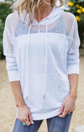 Onzie Mesh Long Sleeve Hoodie In White