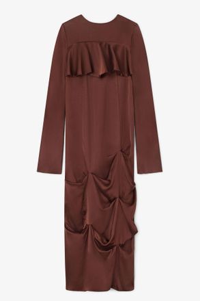 Ganni Brown Ruffle Dress - Size 10/12 Viscose