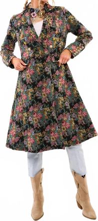Aratta Enchanted Nature Jacquard Coat In Night Floral
