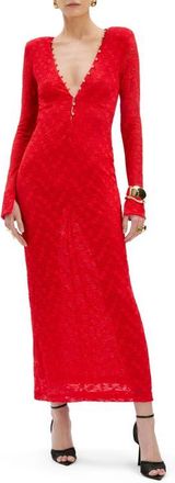 Bardot Zenia Deep V-Neck Long Sleeve Dress in Fire Red at Nordstrom, Size 8