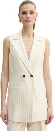 Simona Corsellini Jassen, Dames, Beige, L, Leer, Gilet met dubbele rij knopen