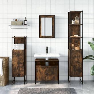 Berkfield Home Durable 4 Piece Bathroom Furniture Set Smoked Oak Engineered Wood in Brown