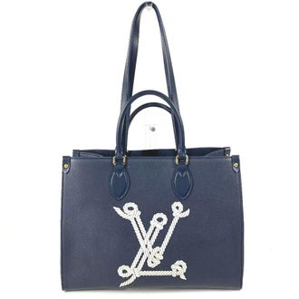 Louis Vuitton Navy White Leather Shoulder Bag Tote Bag (Pre-Owned)