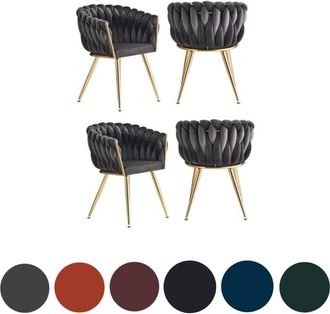 Life Interiors Set of 4 Roma Modern Velvet Dining Chairs - Ergonomic Curved back with Gold Metal Frame - Armchair for Dining Room Kitchen Living Room - Grey