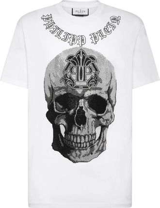 Philipp Plein T-shirt Ronde Hals SS Gothic Banner - Heren - T-shirts - Wit - 3XL - Katoen - Tops
