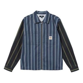 St&uuml;ssy Mix Stripe Zip Up Work Jacket Blue Black 1110168
