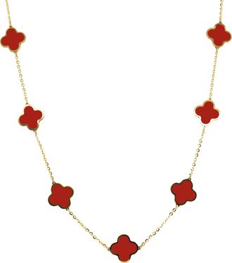 Italian Gold, Inc 14K Yellow Gold Big Clover Necklace- Coral
