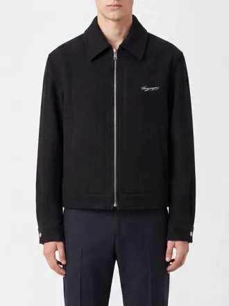 Wooyoungmi Short Wool-Blend Coat with Zip Closure and Contrast Logo