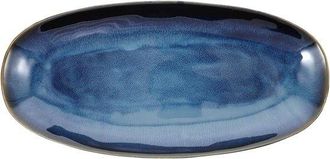 OEM Fuente Ovalada De Loza Esmaltada, Plato Para Sushi, Fruta Y Aperitivos, Apto Para Microondas Y Lavavajillas, Azul, 34,7 X 16,8 X 3,5 Cm
