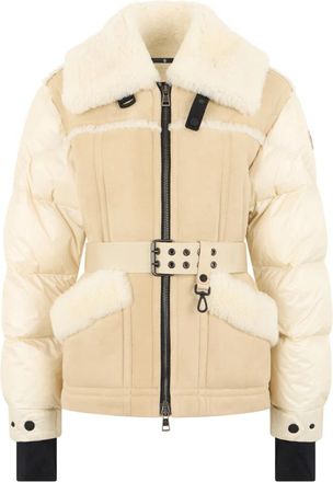Moncler Alvernia Shearling Down Jas met Riem - Dames - Winterjassen - Beige - S - Leer - Jassen