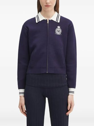 Sporty & Rich zip-up logo-patch cardigan - Blue