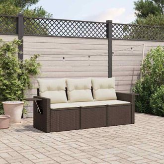 vidaXL Set Divano da Giardino 3 pz con Cuscini Marrone in Polyrattan - Vidaxl