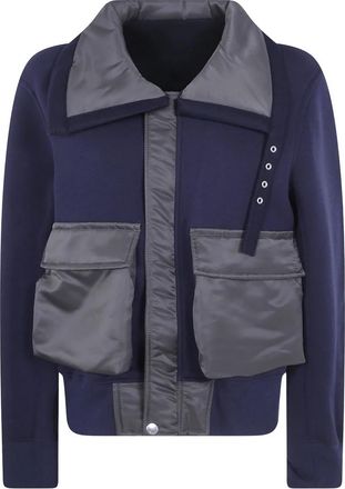 sacai Sponge Sweat Blouson - Dames - Zomerjassen - Blauw - L - Satijn - Jassen