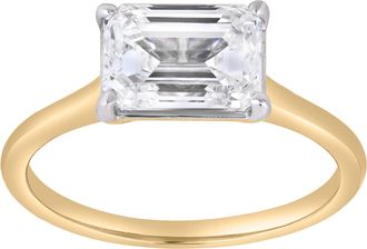 LuvMyJewelry Posy 2 Ct Emerald East West Lab Grown Diamond Ring in 14K Gold