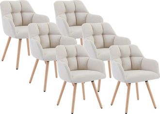 Vente-Unique Conjunto de 6 sillas con reposabrazos - Tela y madera de haya - Beige - PEGA de Pascal MORABITO