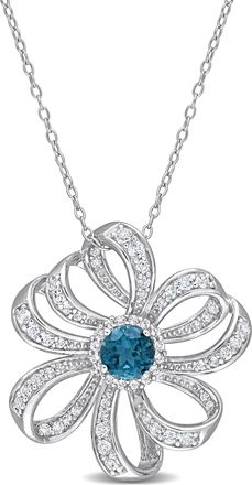 Mimi & Max 2 1/4ct TGW London Blue and White Topaz Flower Pendant with Chain in Sterling Silver