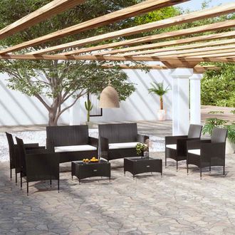vidaXL Vidaxl - Set De Muebles De Jard&iacute;n 8 Pzas Y Cojines Rat&aacute;n Sint&eacute;tico Negro