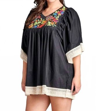 Velzera Embroidered Crochet Babydoll Tunic In Black