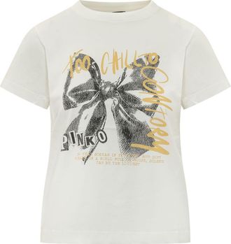 Pinko White Graphic Crew Neck T-Shirt