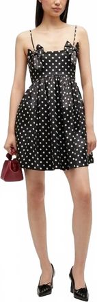 Ganni Printed Double Satin Mini Strap Dress In Black