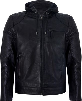 Infinity Leather Zipped Leather Hooded Bomber Biker Jacket