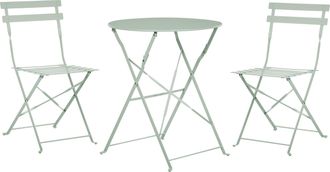 Beliani Conjunto De Balc&oacute;n De Metal Gris Mesa Redonda Sillas De Acero Exterior Fiori