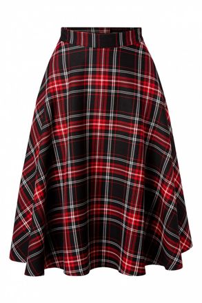 Hell Bunny Falda con vuelo de tartán Islay de los años 50 en negro y rojo