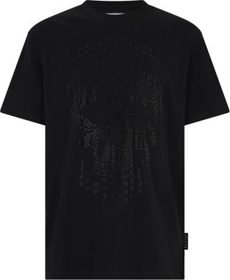 Philipp Plein T-shirt met Ronde Hals Skull Strass - Heren - T-shirts - Zwart - XL - Katoen - Tops