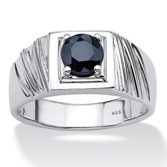 Palm Beach Jewelry Mens 1.41 TCW Round Midnight Blue Genuine Sapphire Sterling Silver Classic Ring
